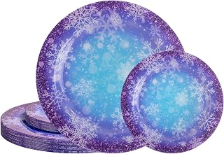 WELLIFE 20PCS Frozen Plastic Plates – Snowflake Dinner & Dessert Plates, Winter Wonderland Party Plates for Girls Birthday, Christmas & Frozen Theme Decorations