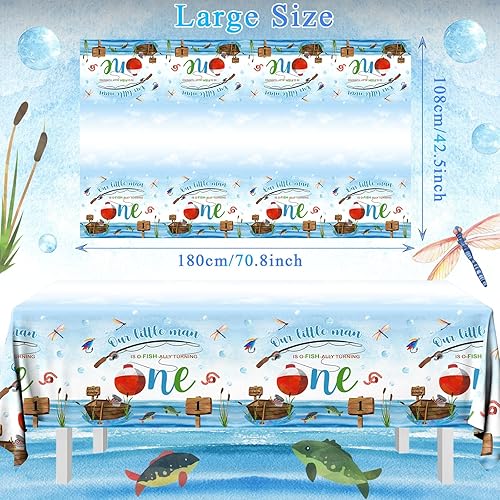 Miniatura 6 de Ofishally - Decoraciones de un cumpleaños, 3 piezas de mantel de suministros de fiesta de primer cumpleaños, mantel rectangular de pesca para el