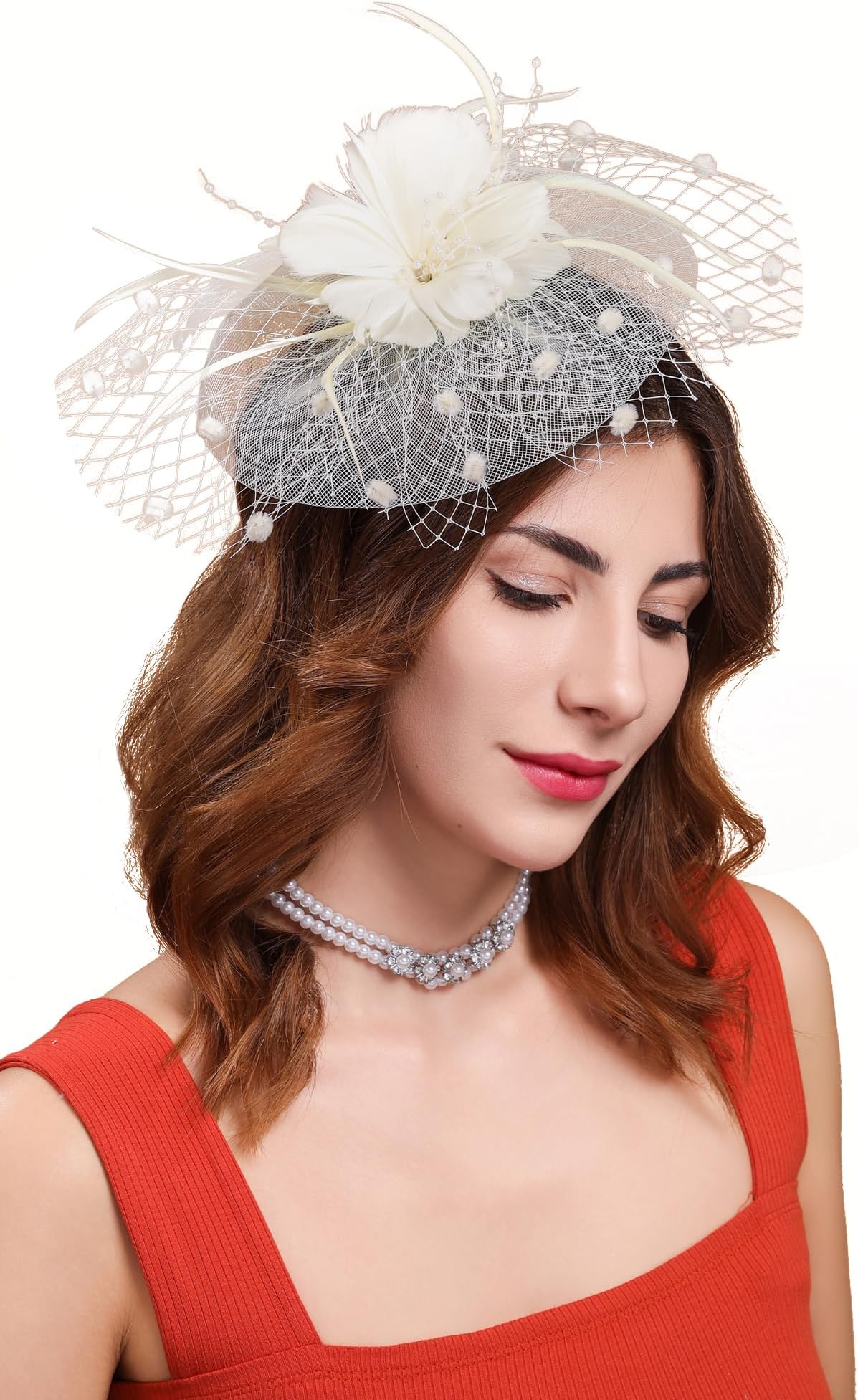 Fascinators Hats for Womens 50s Headwear with Veil Flower Cocktail Wedding Tea Party Church Derby Hat