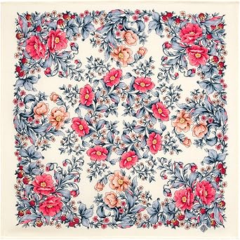 Pavlovo Posad Wool Shawl for Women 28.3x28.3 72x72 cm 100% Wool Scarf for Women, Floral Wrap, Fashion Scarves
