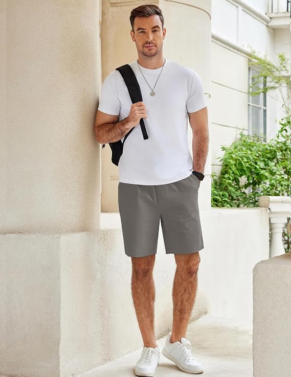COOFANDY Men's Casual Shorts Cotton Elastic Waist Drawstring Shorts Lightweight Summer Beach Shorts