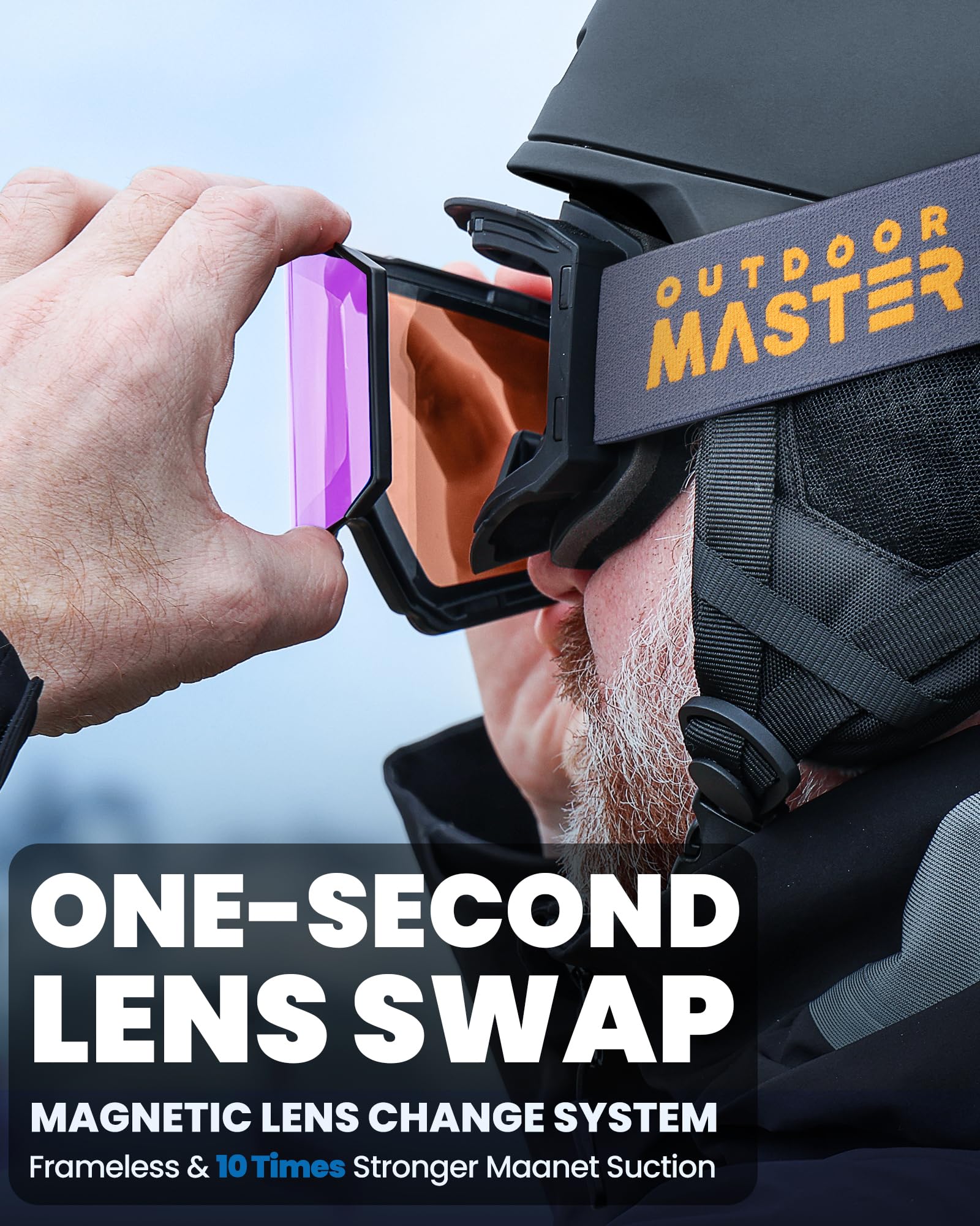 OutdoorMaster Falcon Skibrille ZEISS Magnet Wechselglas Anti-Beschlag | ZEISS Präzisionsoptik, Anti-Beschlag, UV-Schutz, Rahmenlos, Dreischicht-Schaum, Helmkompatibel, für Wintersport
