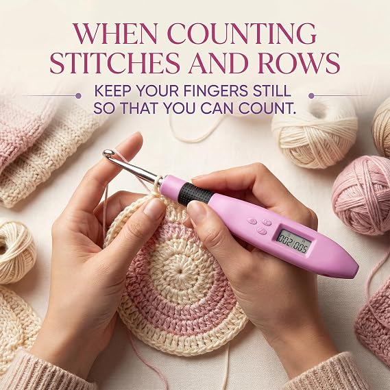 Counting Crochet Hook Set, 12-in-1 Light-Up Rechargeable Crochet Hooks with Digital Stitch & Row Counter, 2.0-14.0 mm Interchangeable Hooks, Ergonomic Handle, Storage Case, Gift for Beginners