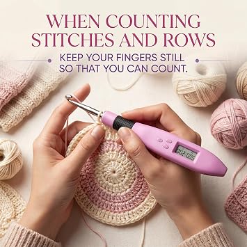 Counting Crochet Hook Set, 12-in-1 Light-Up Rechargeable Crochet Hooks with Digital Stitch & Row Counter, 2.0-14.0 mm Interchangeable Hooks, Ergonomic Handle, Storage Case, Gift for Beginners