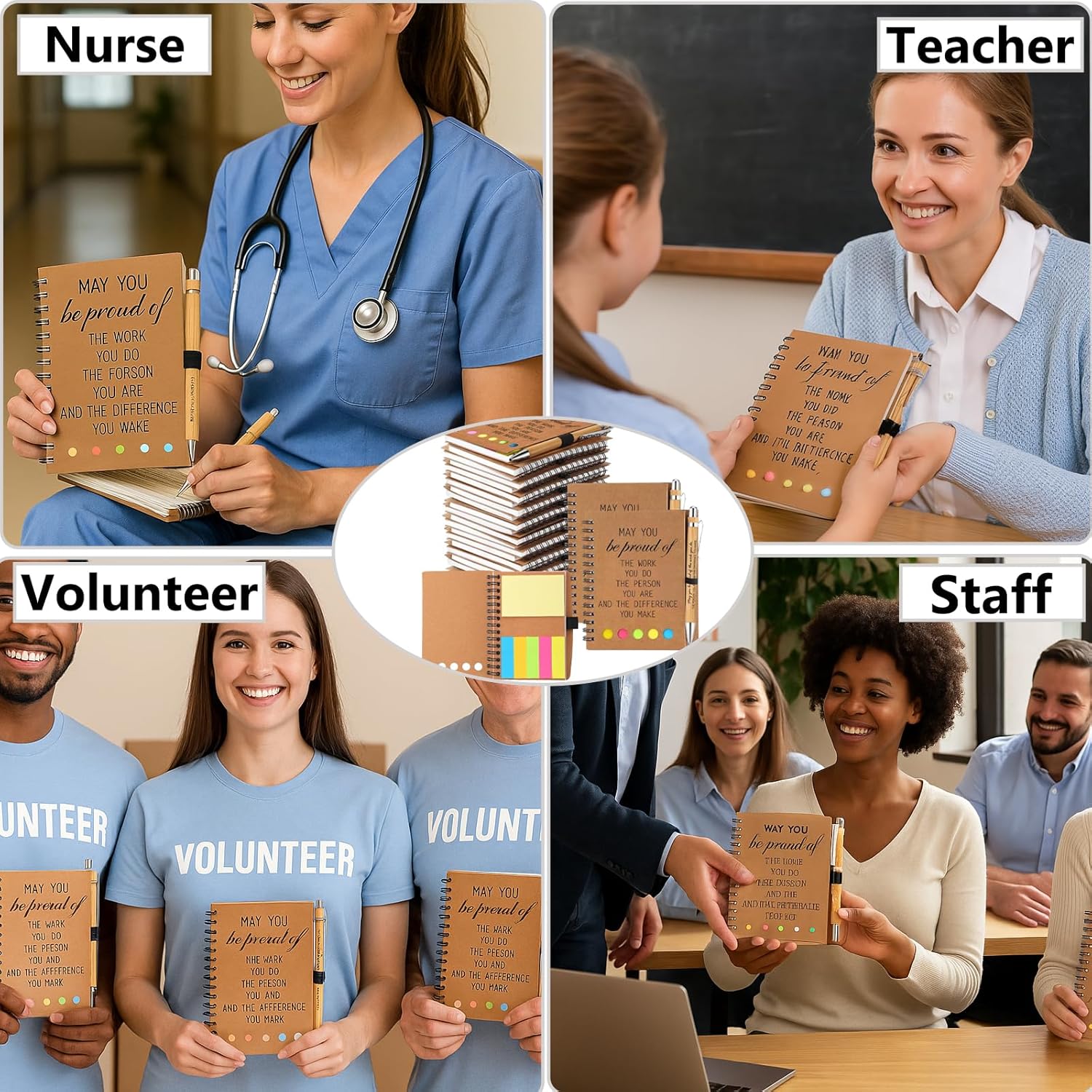 20 Sets Employee Appreciation Gifts Bulk – Inspirational Notebooks and Bamboo Pens Set, Motivational Spiral Notepads with Sticky Notes, Thank You Gifts for Coworker, Team, Teacher, Nurse & Volunteer