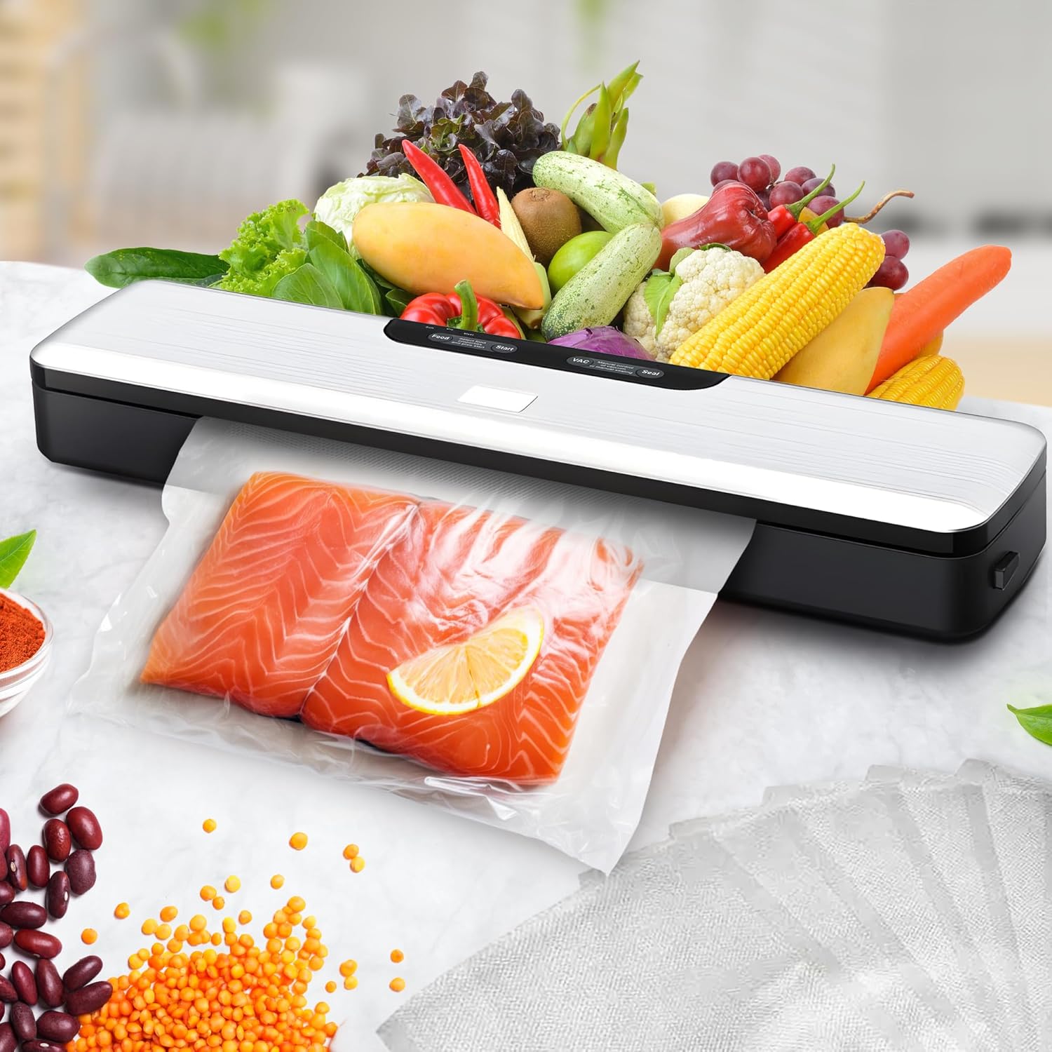 Vacuum Sealer Automatic Air Sealing Vacuum Sealer Machine for Dry and Moist Food, Includes 10 Sealing Bags, Versatile Food Vacuum Sealer Set - Preserve Freshness Effortlessly