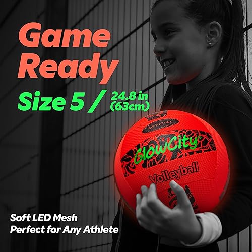 Miniatura 6 de GlowCity Balón de voleibol LED, tamaño 5, que brilla en la oscuridad, con bomba y baterías, resistente al agua para jugar en la playa y la piscina,