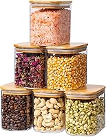 Vista 1 de 26oz 6PCS Rectangle Glass Pantry Containers with Lids, Glass Jars with Lids, Clear Food Storage Jars, Small Canister for Salt, Pepper, Spices, Nuts