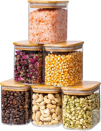 6 recipientes rectangulares de vidrio con tapas, tarros de vidrio con tapas, tarros transparentes de almacenamiento de alimentos, recipiente pequeño