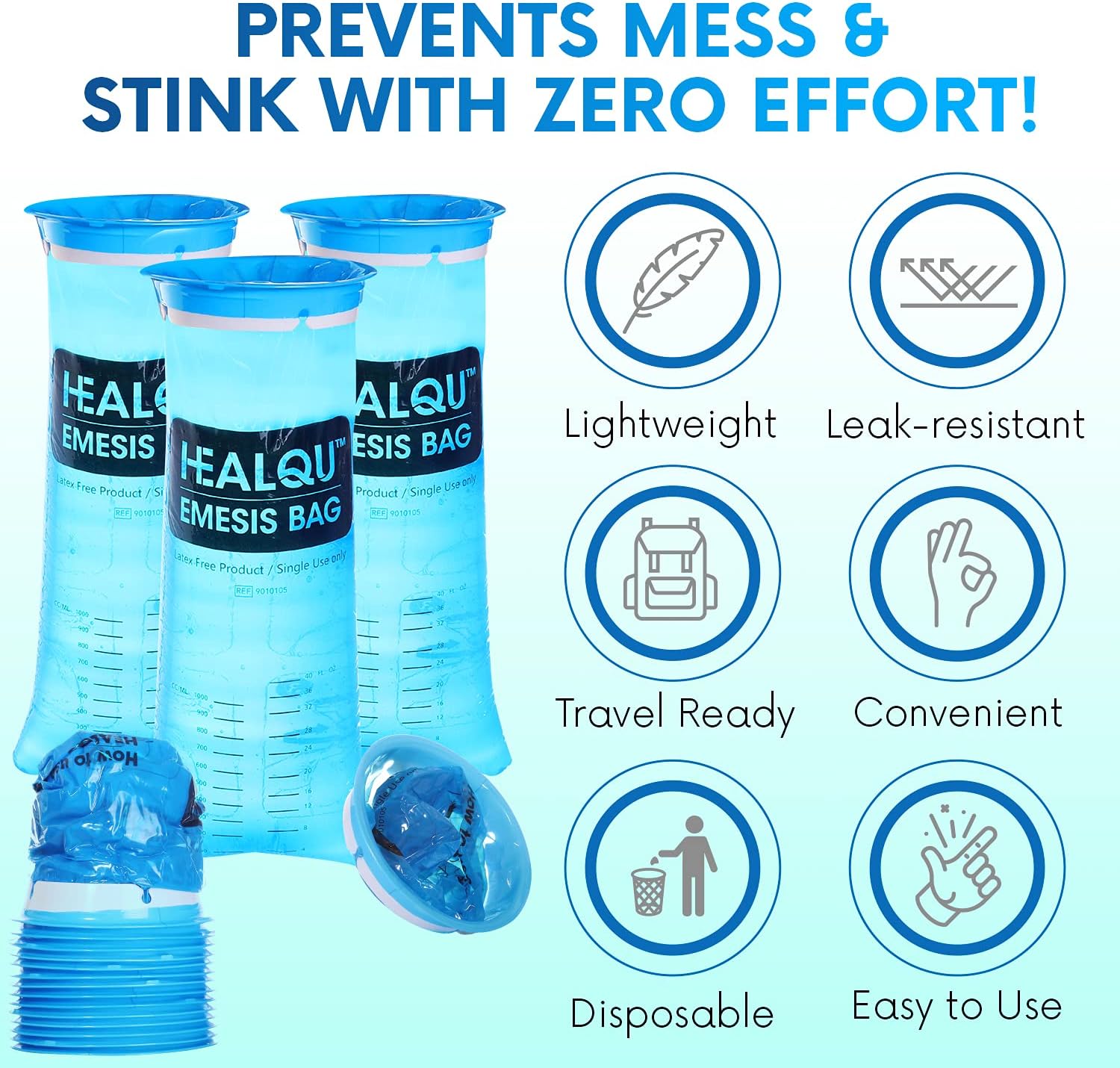 Hospital Vomit Bags - 1000ml Car Throw Up Bag - for Airsick Travel & Motion Sickness - Leak Resistant Medical Grade Puke Bag - Disposable Barf Bags Throw Up, Nausea (24 Pack) : Health & Household