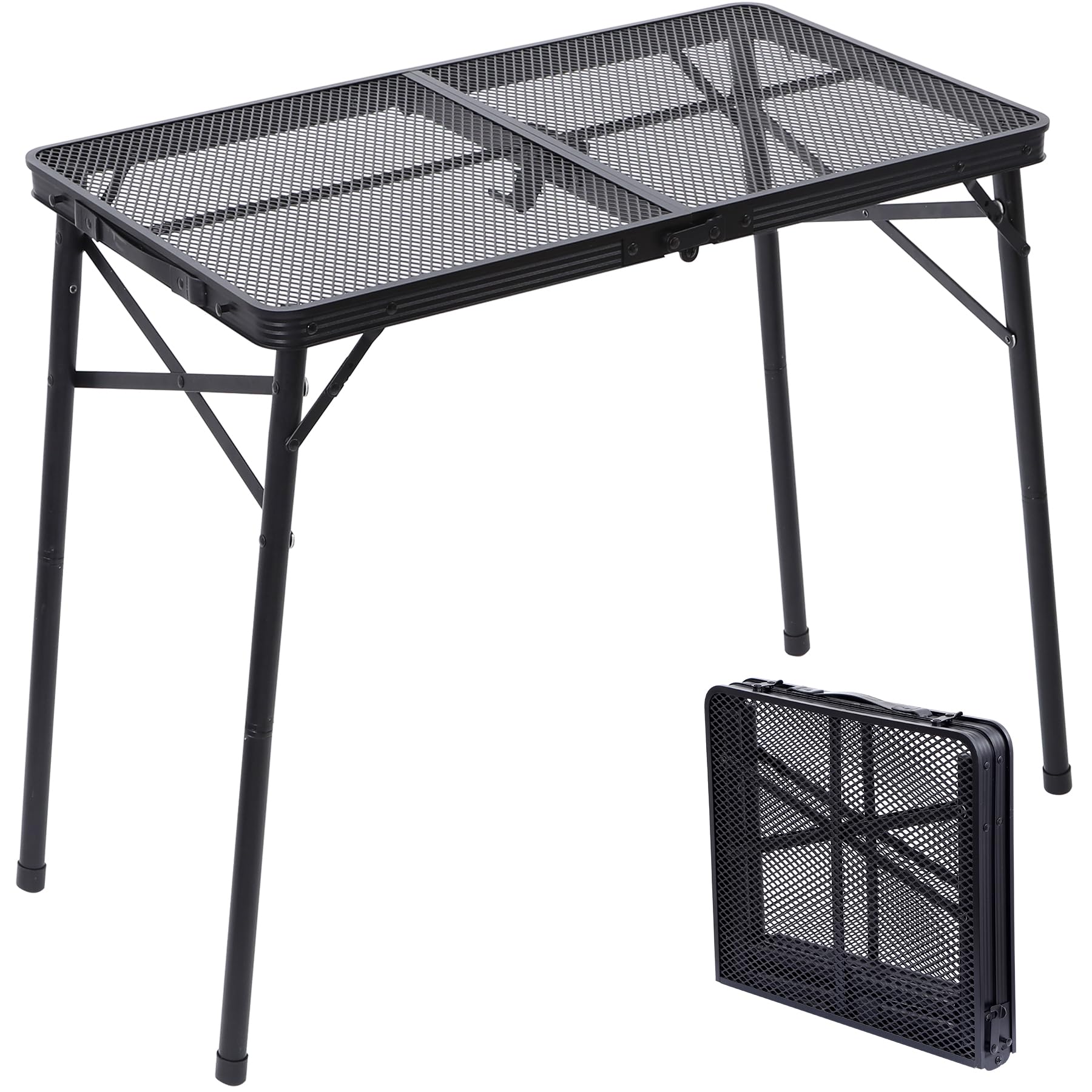 REDCAMP Folding BBQ Table, 2-Height Adjustable，80x45cm，Black