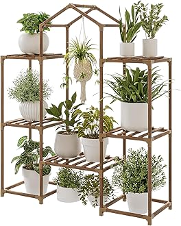 Bamworld Plant Stand Indoor Hanging Plant Shelf Outdoor Large Plant Rack for Multiple Plants Boho Home Decor Plant Gift for Mom Woman