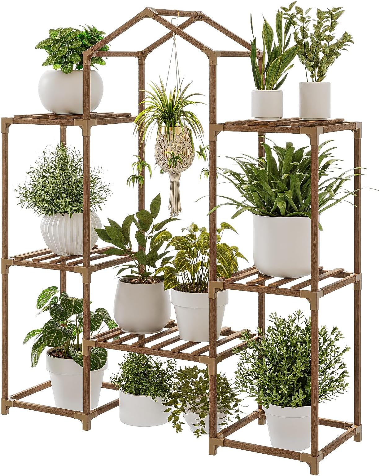 Bamworld Plant Stand Indoor Hanging Plant Shelf Outdoor Large Plant Rack for Multiple Plants Boho Home Decor Plant Gift for Mom Woman