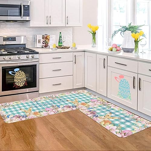 HEALT Juego de 2 alfombras de cocina de Pascua, antifatiga, para el suelo de la cocina, alfombras y tapetes de cocina, impermeables,