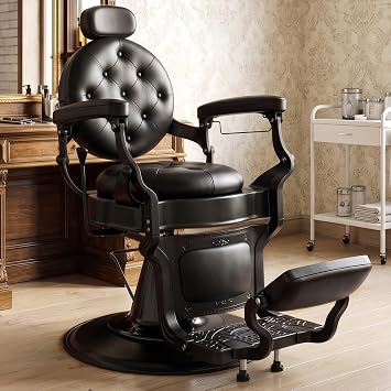 Heavy Duty Barber Chair for Barbershop, Vintage Black Reclining Salon Chair