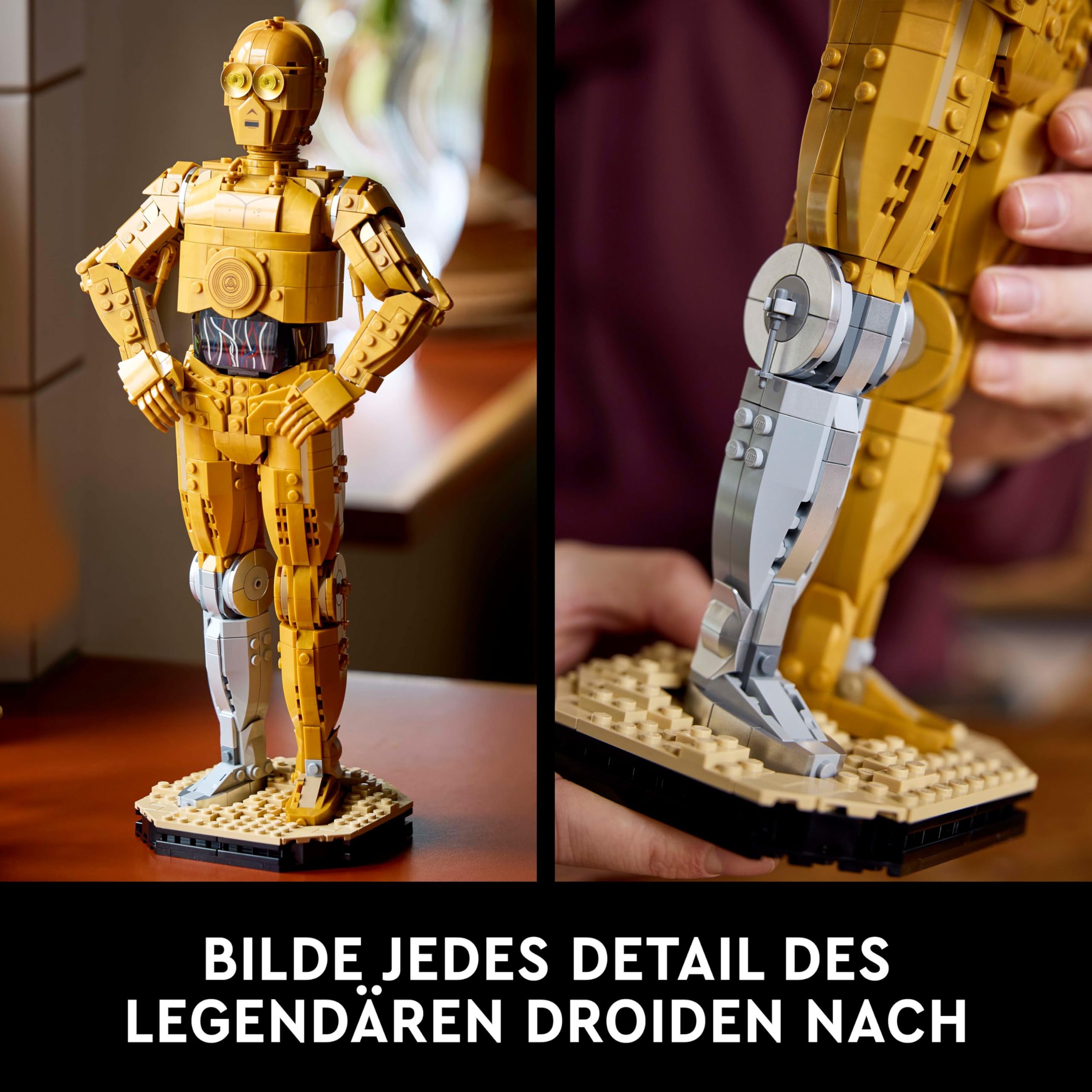 LEGO Star Wars 75398 C-3PO Figur – Sammler Modell für Erwachsene – mit Ständer, Infotafel und Minifigur zum Bauen, Spielen und Ausstellen – Geschenkidee für Fans | Sammlerdisplay Modellbausatz für Erwachsene, Ständer, Plakette & Minifigur, Heimdekoration,