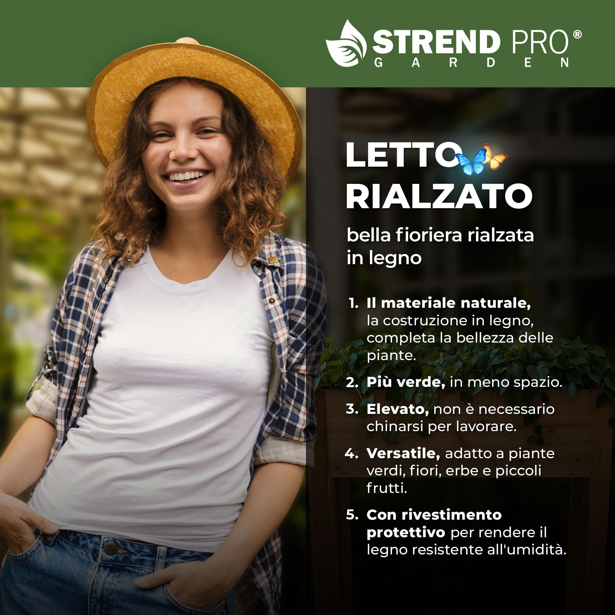 STREND PRO Aiuola rialzata per balcone | 98 cm (A) x 40 cm (P) x 84 cm (L) | Aiuola in legno con telo impermeabile | Piccola aiuola rialzata stretta, ideale per balconi, terrazze e giardini