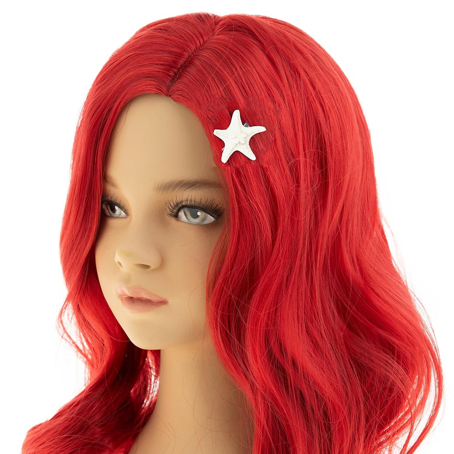 Kids Wig Red Long Wavy Side Part Synthetic Halloween Cosplay Hair Wig with Hair Clip