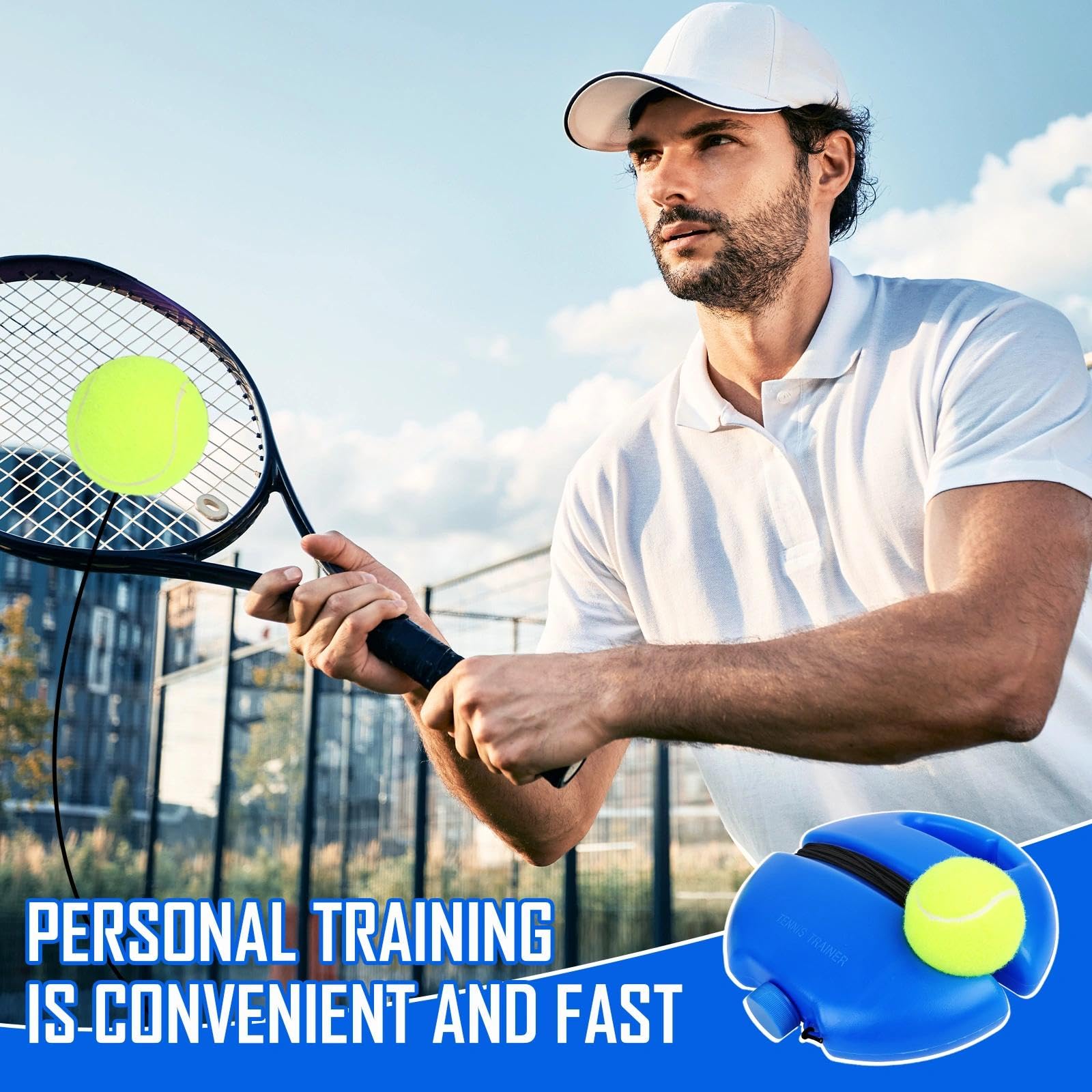 AKONE Tennis Trainer, set da tennis per allenatori, baseboard con 3 palline da tennis metalliche, strumento per l'allenamento del tennis, per adulti
