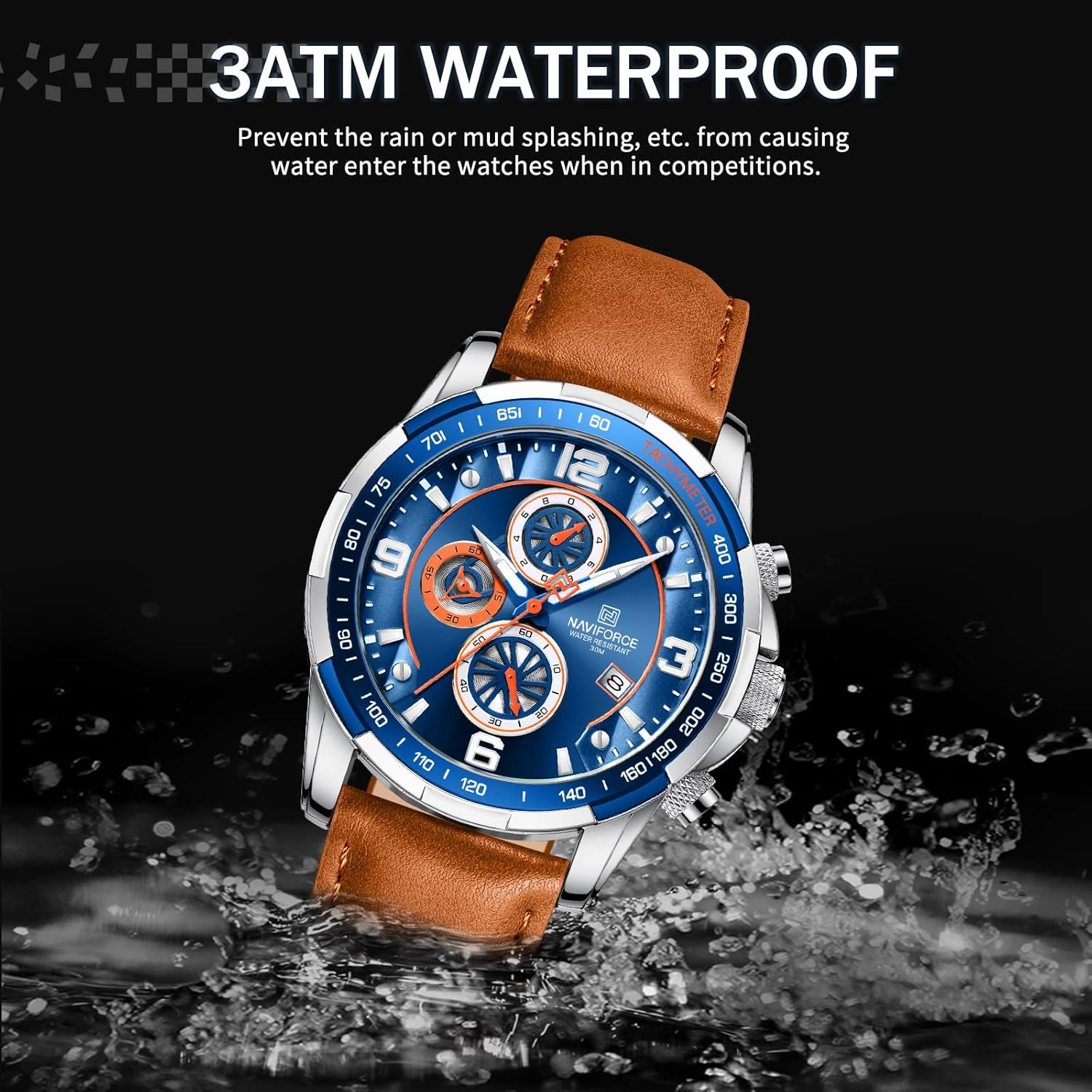 NAVIFORCE Sport Watches for Men Analog Quartz Chronograph Leather Strap Wrist Watch - Image 4