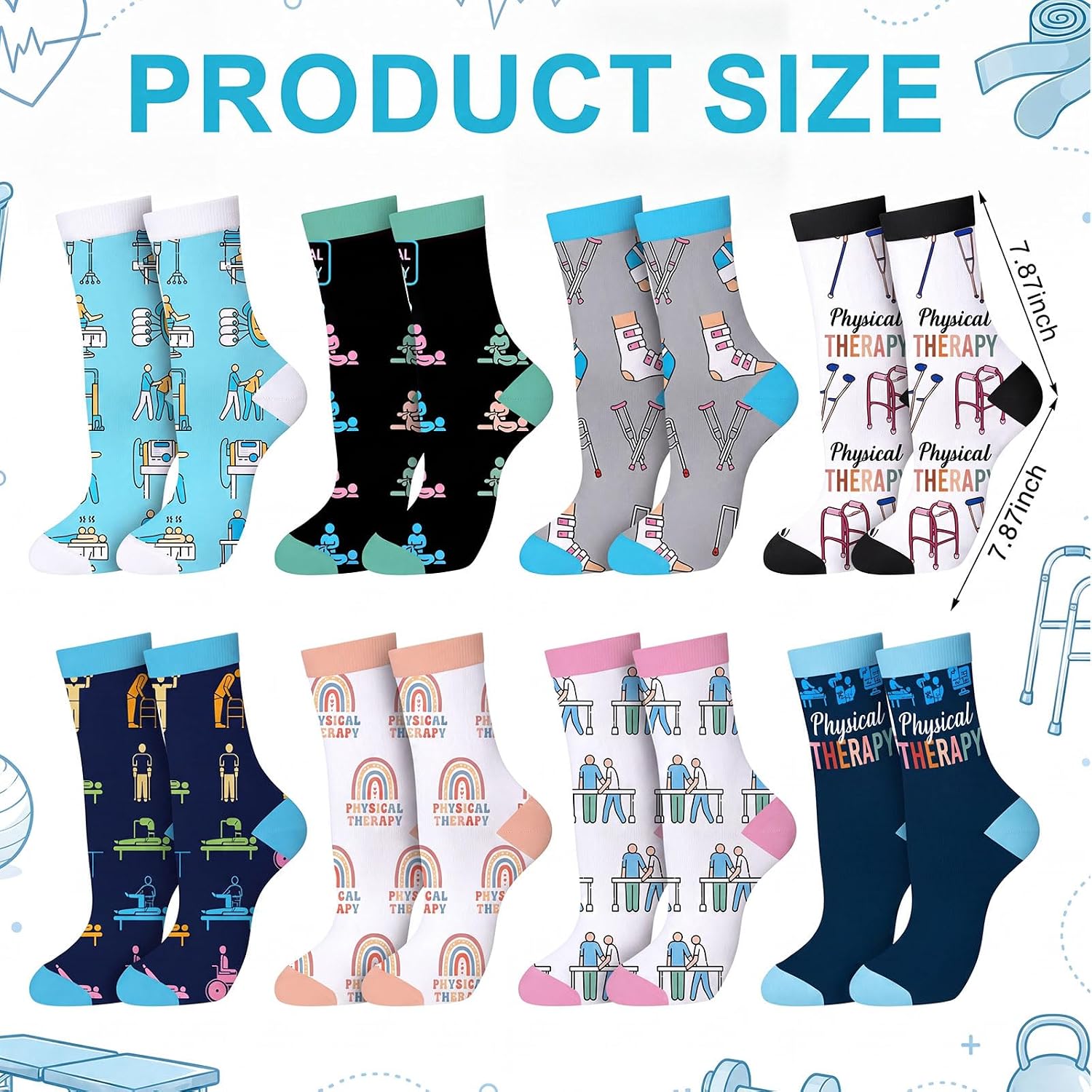 8 Pairs Physical Therapist Socks Funny