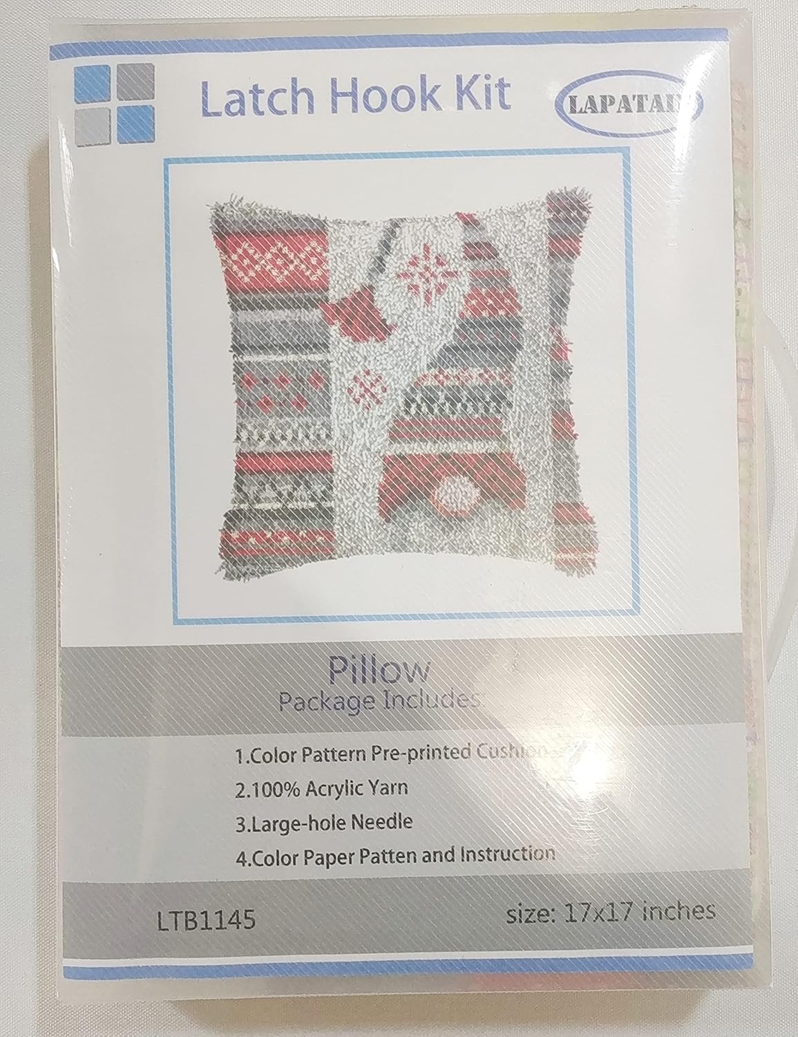 LAPATAIN Latch Hook Kits for DIY Throw Pillow Cover,Needlework Cushion Cover Hand Craft Crochet for Great Family 17X17inch Christmas Hat