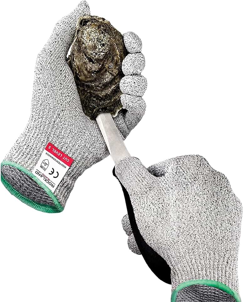 Rockland Guard Professional Oyster Shucking Kit - 3.5” Heavy Duty Stainless Steel Oyster Shucking Knife and Level 5 Cut Resistant Gloves, Clam Opener Shucker and Seafood Tool Gift Set, Large