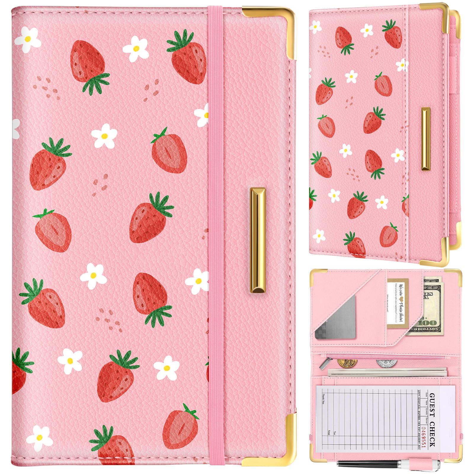 Slohif Server Book for Waitress Cute Serving Books with Zipper Pocket Accessories Leather Server Check Book Restaurant Waiter Server Booklet Organizer