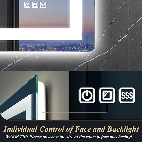 Miniatura 3 de SBAGNO - Espejo de baño con iluminación LED de 32 x 24 pulgadas con altavoz Bluetooth, espejo táctil iluminado de pared, antiniebla, atenuación,