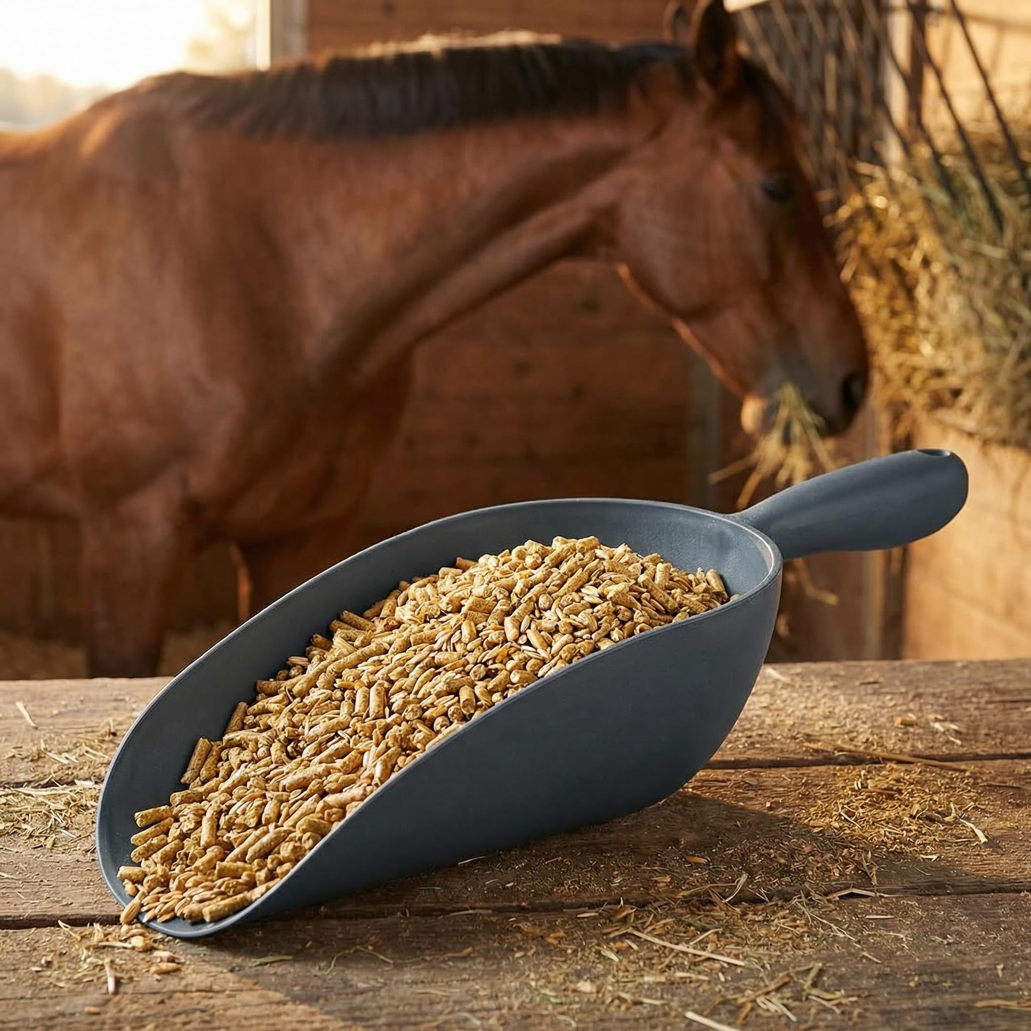 Pala multifunzione - Misuratore di mangime per cani e cavalli, pala per giardino, terra e cucina - materiale resistente e forte - cucchiaio dosatore resistente ed ergonomico (grigio)