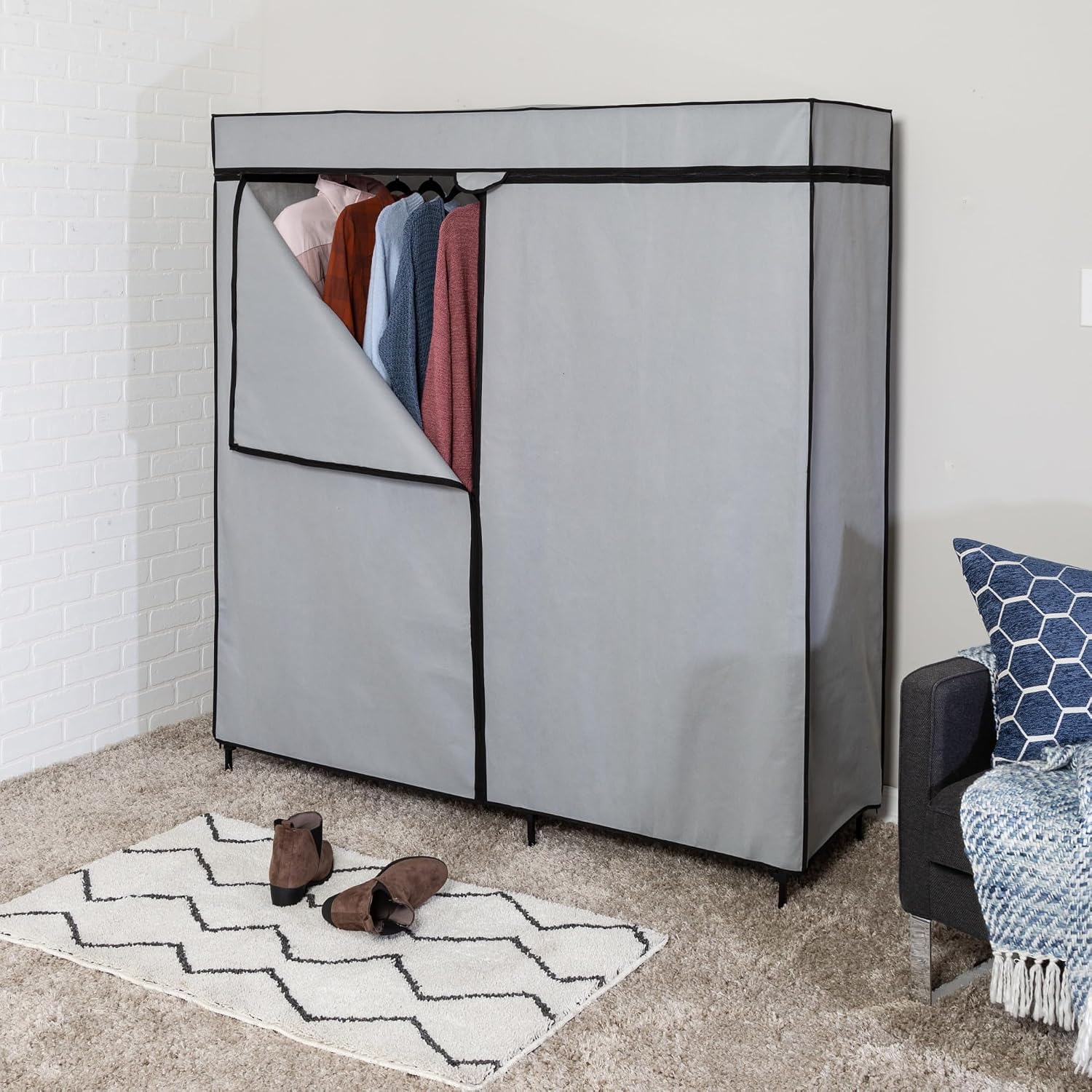 Honey-Can-Do 60” Wardrobe Clothes Storage Closet, Grey