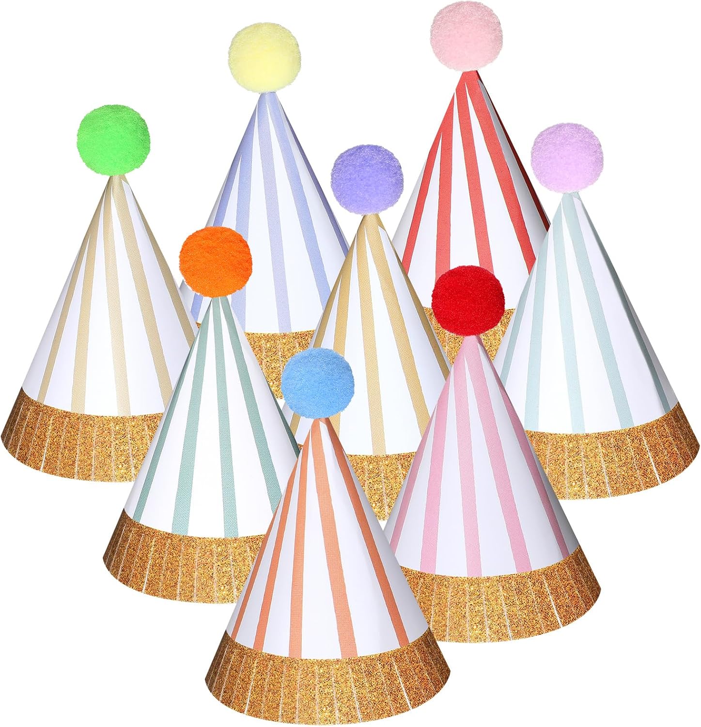 40 Pcs Colorful Mini Party Hats for Stuffed Animals DIY Small Birthday Paper Cone Hat with Pom Poms for Pet Doll Dog Rabbit Puppies Birthday Gifts Stuffed Animals Party Costume Accessories