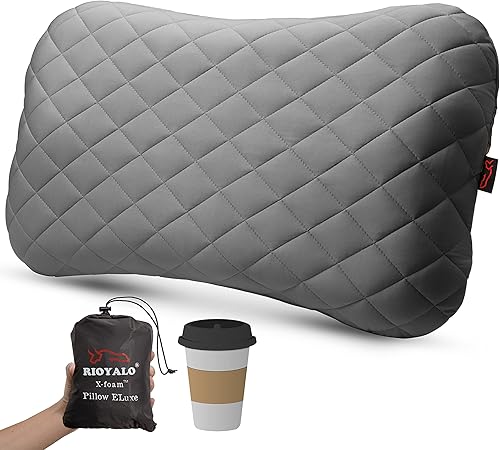 X-Foam ELuxe - Almohada inflable para campamento con funda de espuma extraíble, cómoda, lavable, ultraligera, portátil, soporte lumbar para el