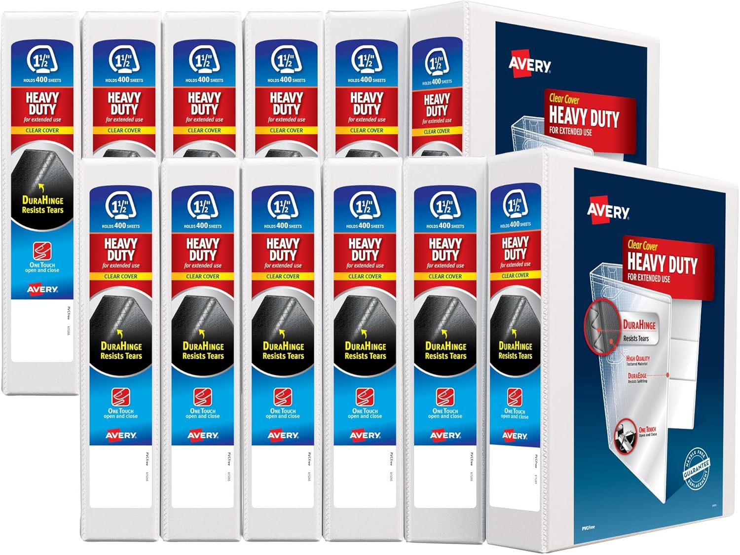 Avery Heavy-Duty View 3 Ring Binders, 1.5" One Touch EZD Rings, 12 White Binders (79195)