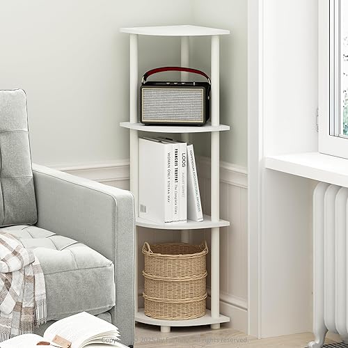 Miniatura 2 de Furinno Turn-N-Tube - Estantería esquinera de 4 niveles, estantes de almacenamiento con estantes abiertos, para organización y almacenamiento, sala