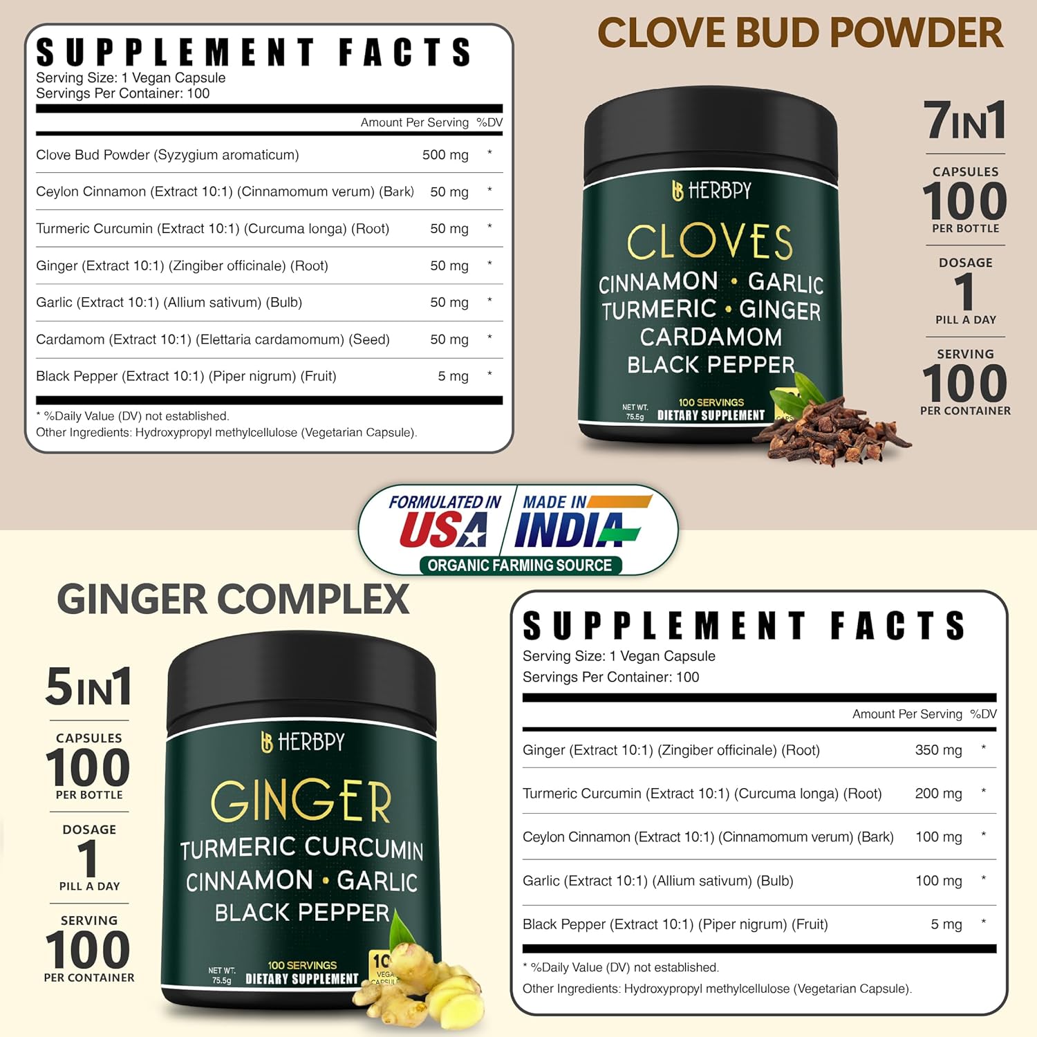 Herbpy Bundle 7in1 Cloves Supplement & 5in1 Ginger Supplement