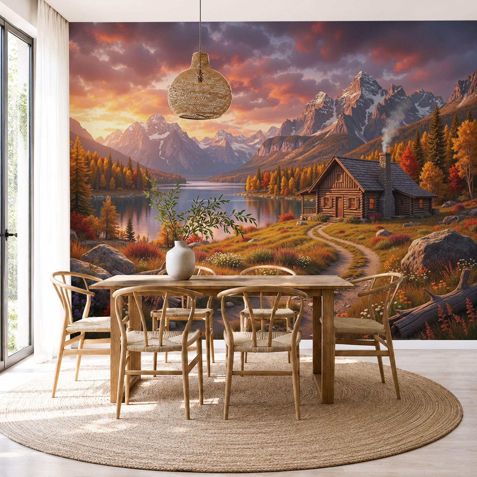 Papier peint panoramique montagne enneigée poster mural 3D haut de gamme