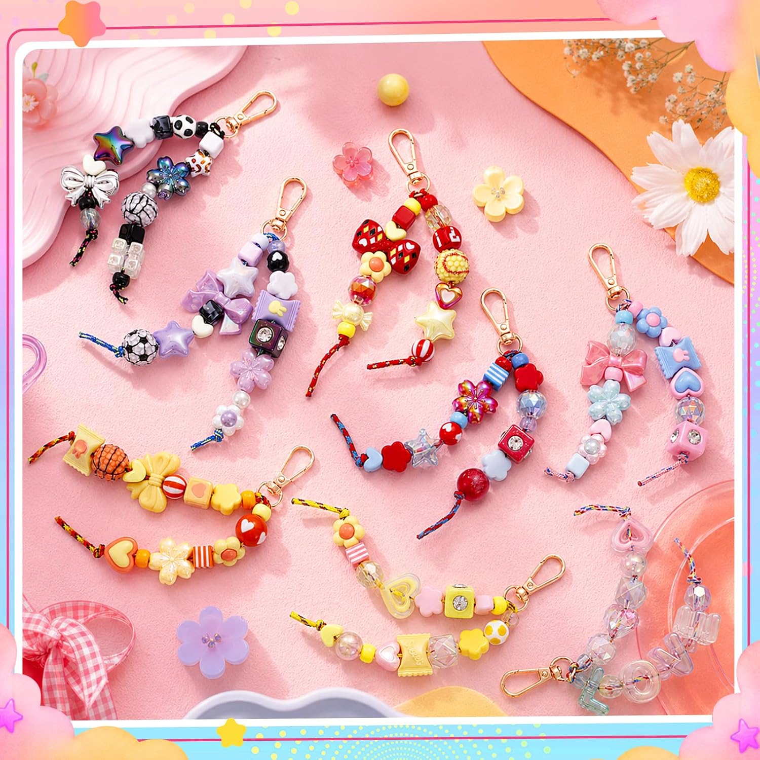 Wurosi 55 Pcs Paracord for Keychain Making, Beadable Keychain Making Kit