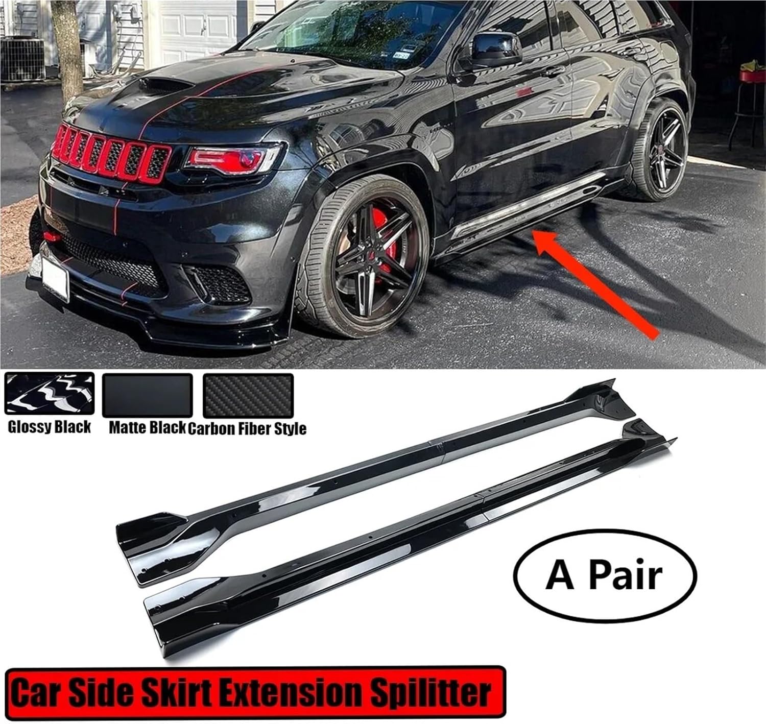 Car Side Skirt Extension Splitter A Pair Compatible with Jeep Grand Cherokee SRT/SRT8/Trackhawk 2012-2021 Plate Bumper Winglet Body Kit(Gloss Black)