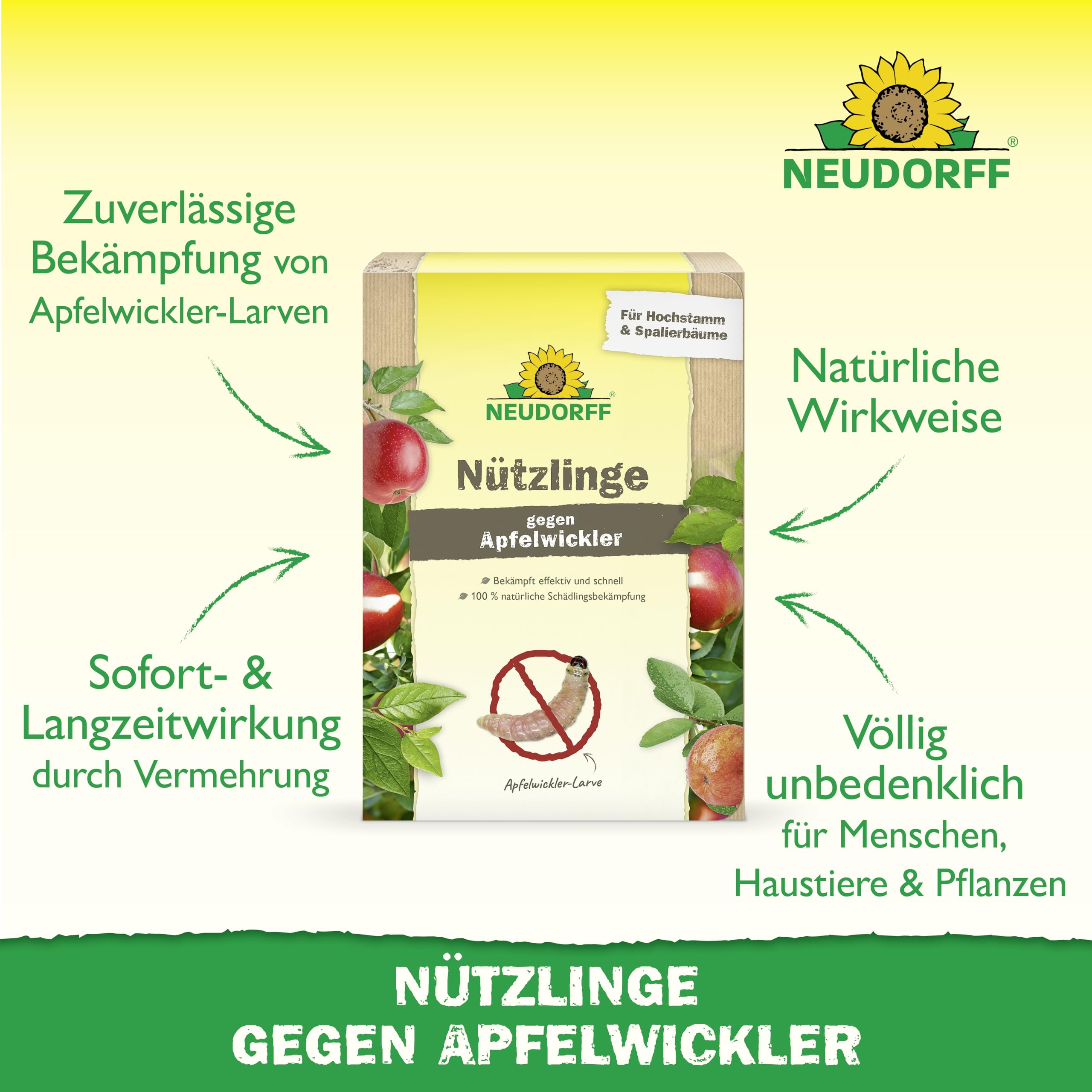 Neudorff Nützlinge gegen Apfelwickler – 5 Mio. SF-Nematoden zur natürlichen und schnellen Bekämpfung von Apfelwickler-Larven. Für 5 Apfelbäume