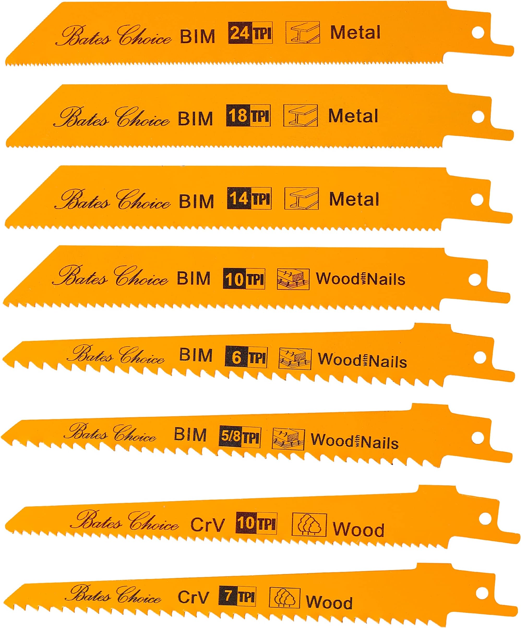Bates Choice Reciprocating Saw Blades, 8 Pack, 6 inch, Wood & Metal Cutting