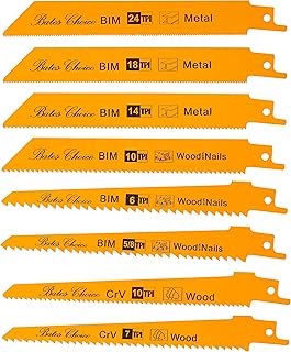 Bates- Reciprocating Saw Blades, 8 Pack, 6 inch, Saw Blade, Reciprocating Saw Blades Wood, Reciprocating Saw Blades Metal, Saw Blades Reciprocating Saw, Metal Cutting Reciprocating Saw Blades