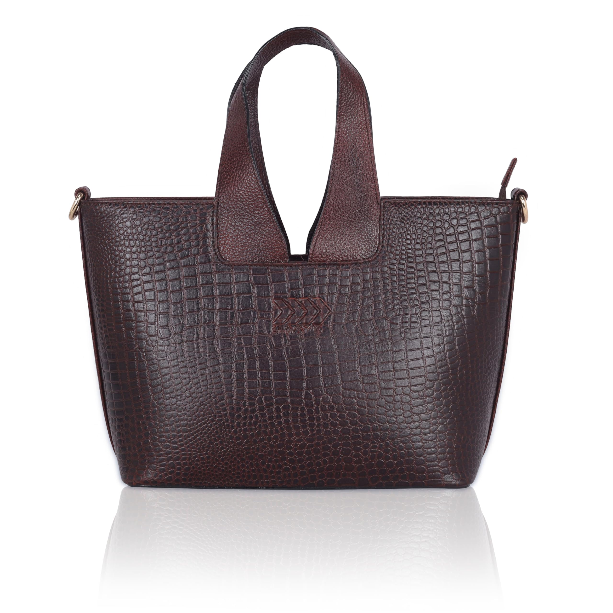 4 WAY'S Leather Accessories Brown Croco Printed Leather Top-Handle satchel Handbags & Shoulder tote Bags For Women