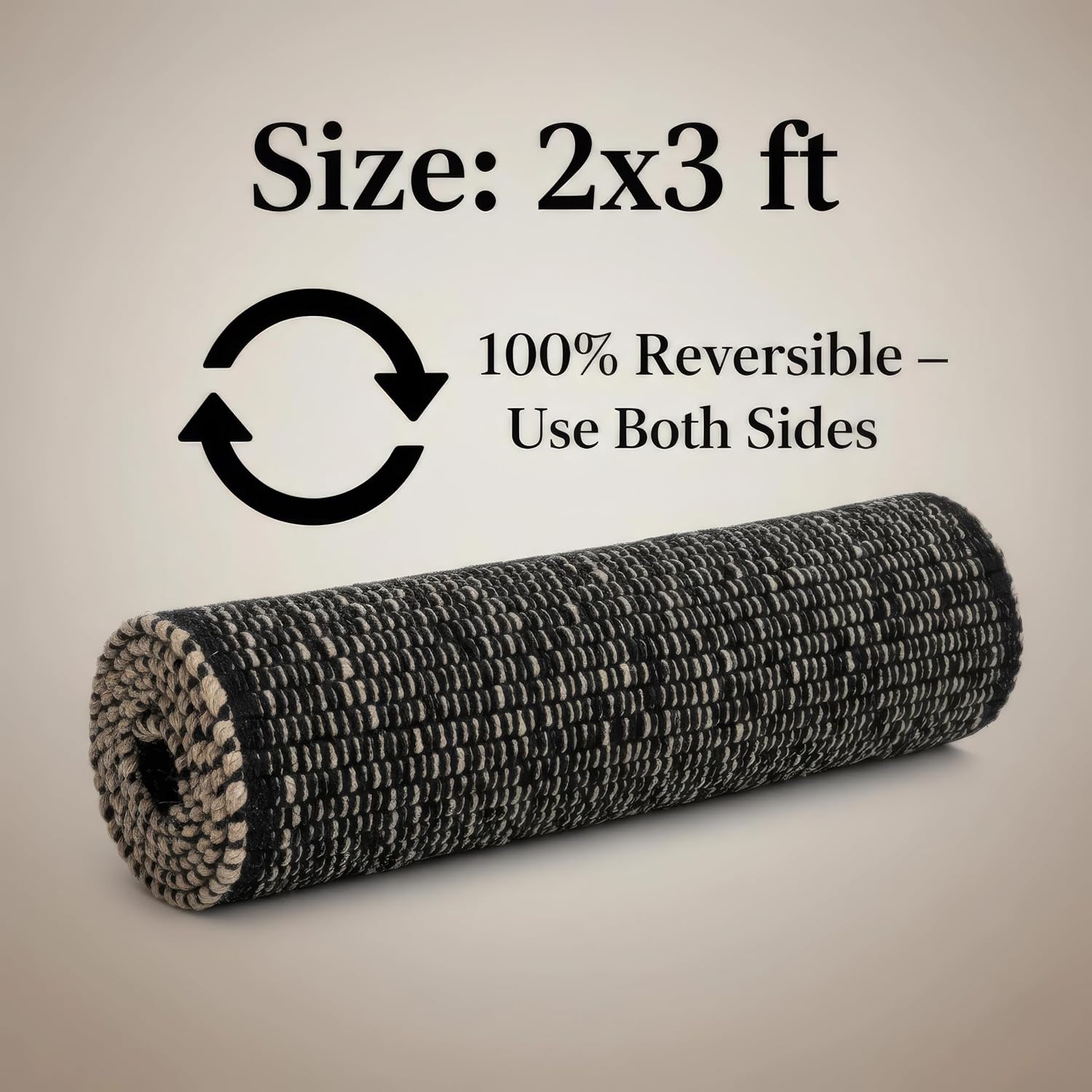 Black 2X3 Jute Rug Braided Construction - Farmhouse Woven Carpet - Mid-Century Modern Floor Covering for Entryway or Kitchen, 2' x 3'