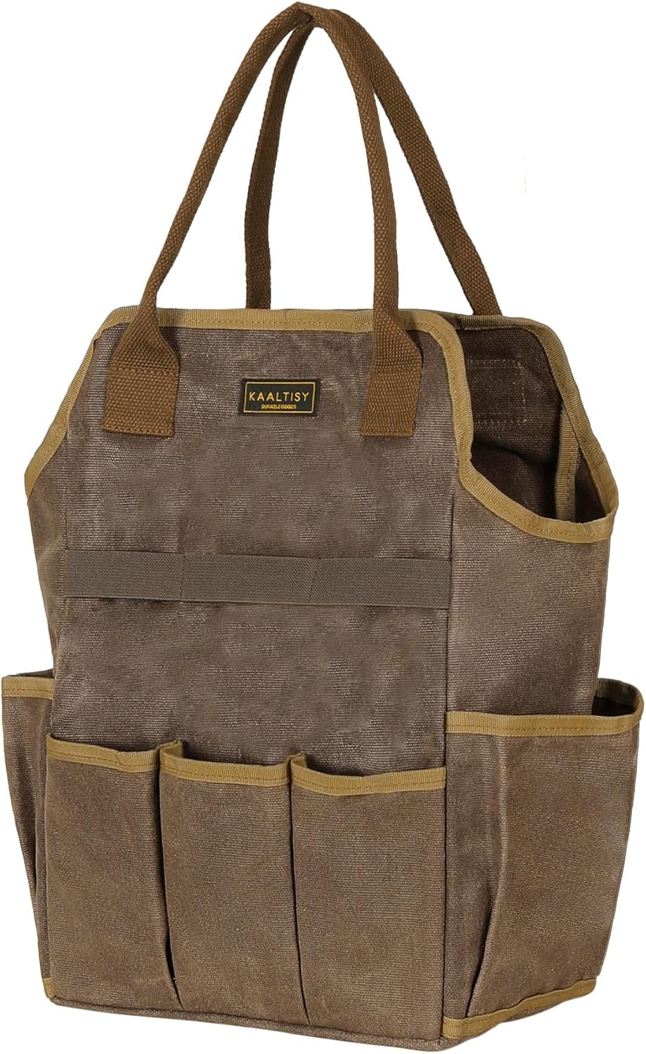 Canvas Garden Tool Bag, 16OZ Waxed Canvas Garden Tools Storage Tote - with 3 Inner Slots + 8 Outer Pockets, Multi-Functional Tool Organizer Bag for Gardener Florist Workshop, Grey, 9.5 x 6 x 15.5 In - Thumbnail 2