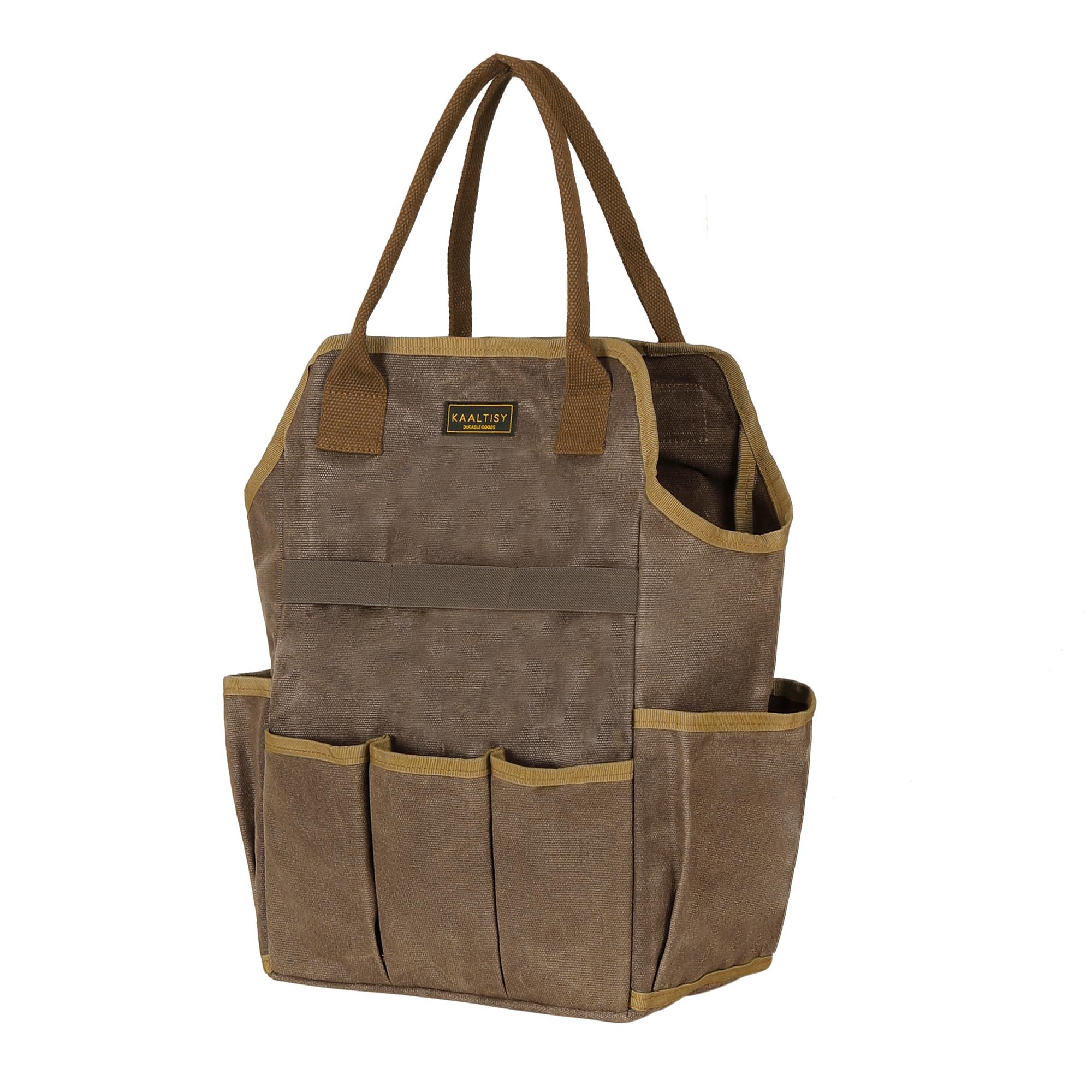Kaaltisy Grey Canvas Garden Tool Bag, 16Oz Waxed Canvas Garden Tools Storage Tote - With 3 Inner Slots & 8 Outer Pockets, Multi-Functional Tool Organizer Bag For Gardener Florist Workshop | | 25X16x40 Cm