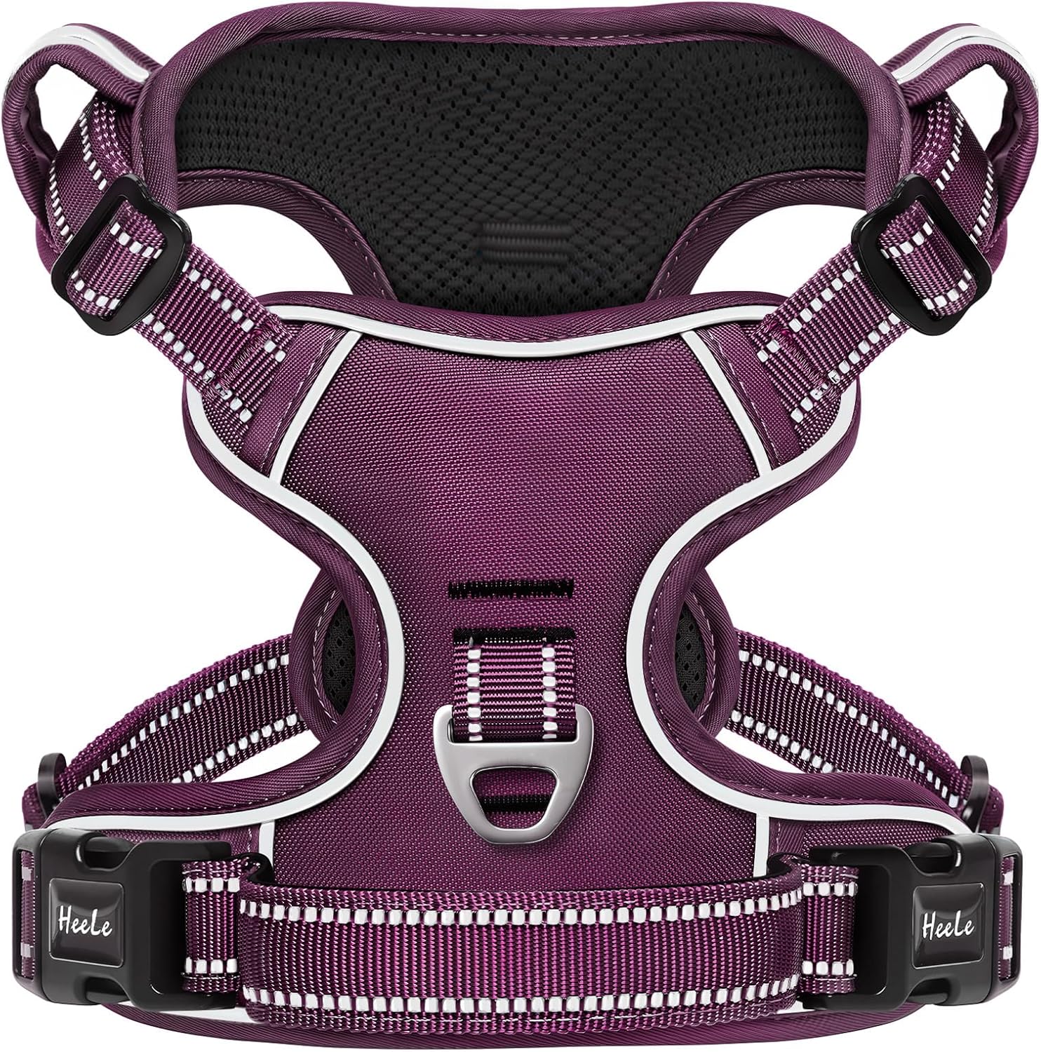 HEELE Dog Harness for Large Dogs No Pull Dog Vest Harness for Large Dog with Soft Padded Handle Reflective for Outdoor Training, Purple(Matching Trim), XL
