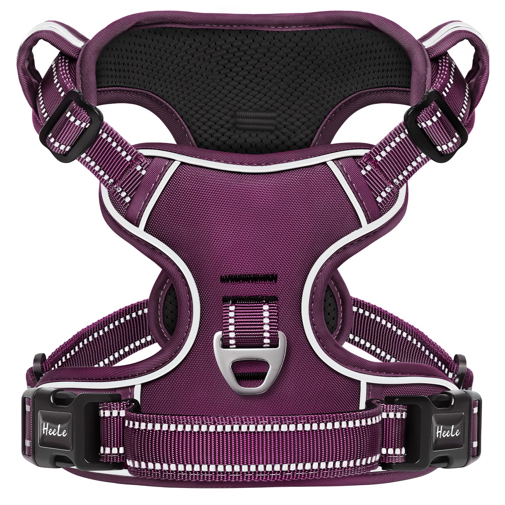 HEELE Dog Harness for Large Dogs No Pull Dog Vest Harness for Large Dog with Soft Padded Handle Reflective for Outdoor Training, Purple Matching Trim, L