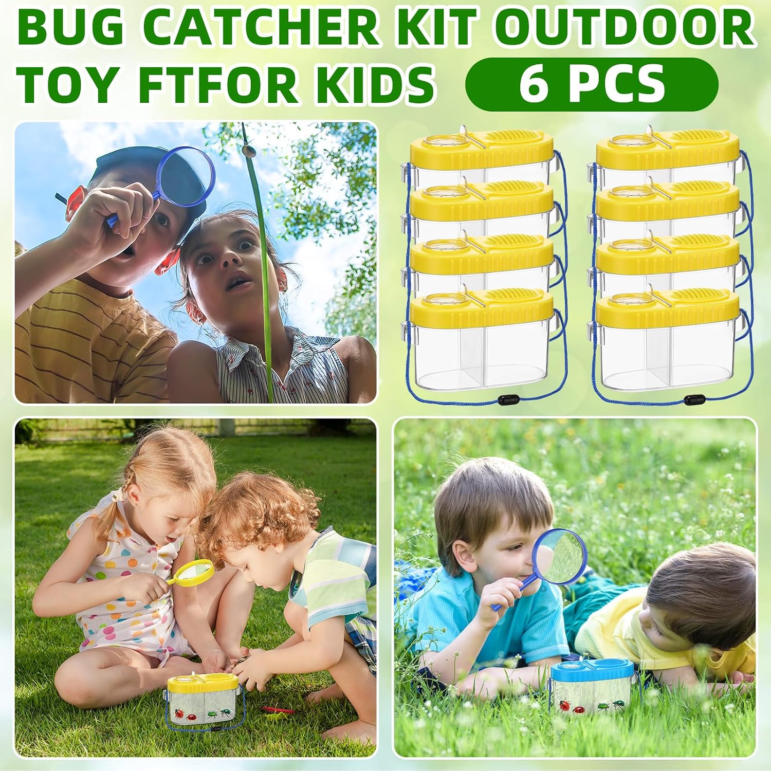 6 Pack Bug Catcher Kit for Kids Bulk Insect Habitat Viewer with Magnifying Glass Vents Portable Bug Collection Cage with Lanyard Nature Outdoor Explorer Set for Boys Girls Birthday Gift(Yellow) image 5