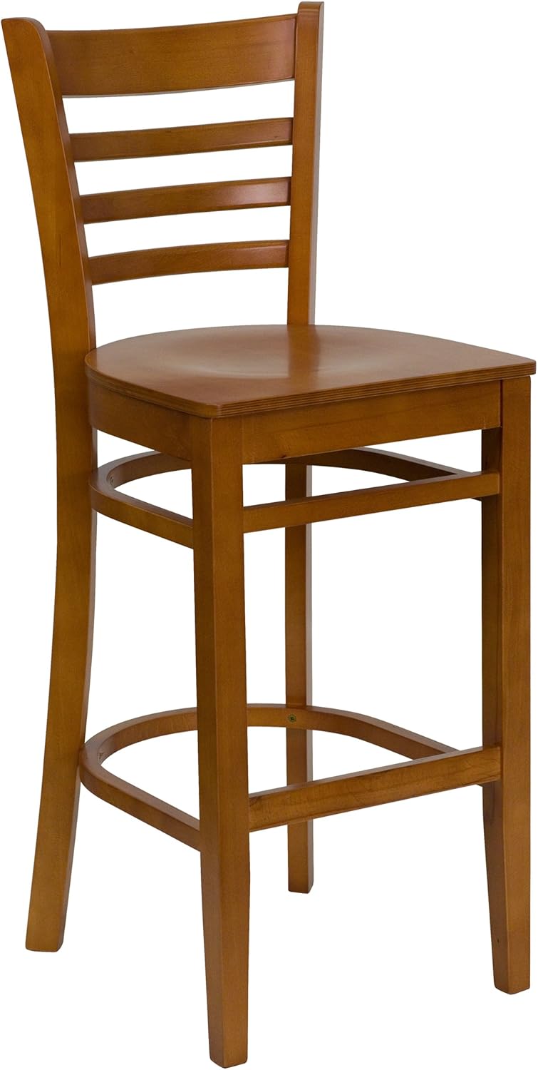 EMMA + OLIVER Ladder Back Cherry Wood Barstool